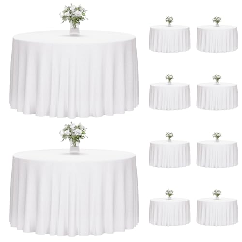 Fixwal 120 Inch White Round Tablecloth, 10 Pack Round Table Cloth Polyester Fabric Washable Table Covers for Wedding, Party, Banquet, Dining, Birthday Events