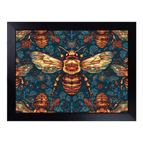 Lap Tray with Bean Bag Cushion, Bee Pattern - Handmade in the UK, Raised Wooden Edge, Padded Cushion, Heat-Resistant Wipe-Clean Surface, for Meals, Laptops and Crafts