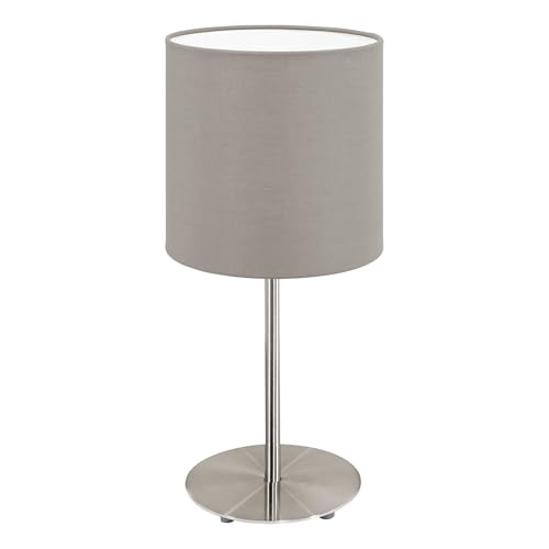 Eglo Bedside lamp Pasteri, Side Table Light Made of matt Nickel Steel and Taupe Fabric, Living Room Lighting with Switch, E14 Socket, 10.8 inches