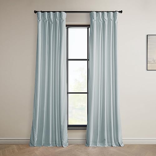 HPD Half Price Drapes Heritage Plush Velvet Curtains 96 Inches Long Room Darkening Curtains for Bedroom & Living Room 50W x 96L, (1 Panel), Aquarius Blue