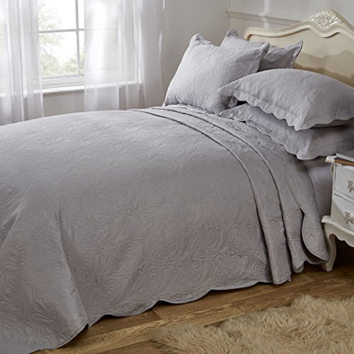 Emma Barclay Athena Quilted Paisley Motif Bedspread Set in Silver - King Bed