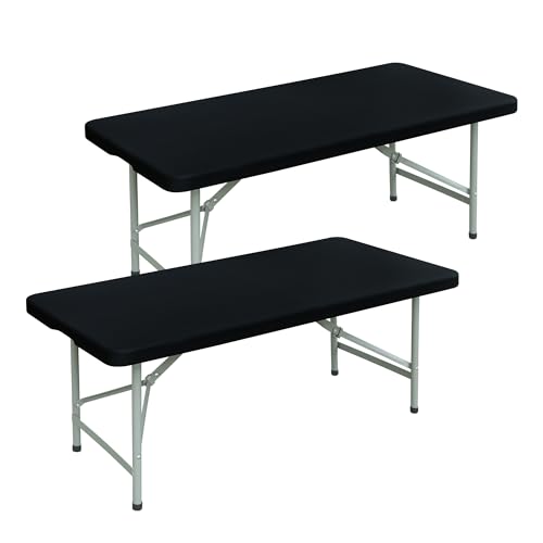 mylacerhome 2 Pack Rectangle Fitted Tablecloth 36X72 Inch Stretch Spandex Patio Table Cover Black Washable Table Cloth Elastic Table Topper for Indoor and Outdoor