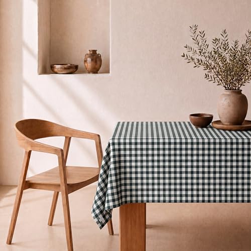 svet Stain-Resistant Tablecloth, Extra Soft Fabric, Rectangular Table, Waterproof Cotton, 140 x 300 cm (Vichy Green Square)