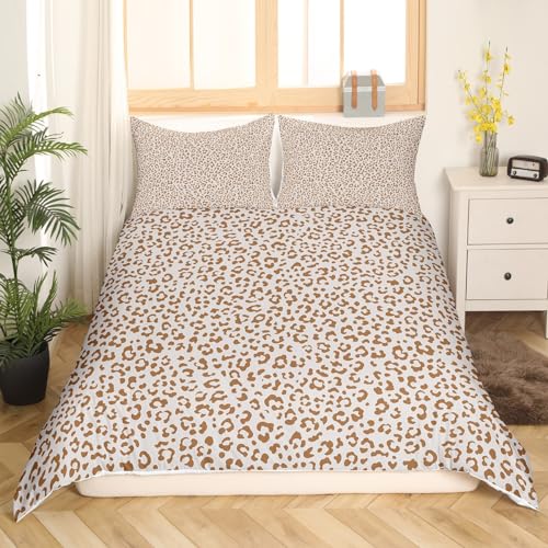 Castle Fairy African Cheetah Wildlife Duvet Cover Queen Size,Leopard Print Comforter Cover with 2 Pillowcases for Teens Adults,Wild Animal Fur Pattern Breathable 3 Pcs Decorative Bedding Set
