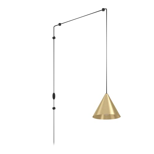 Eglo Plug in Pendant Light Narices, Light Cord with Switch, Hanging lamp Made of Metal in Brushed Brass and Black, Ceiling Light Fitting with E27 Socket