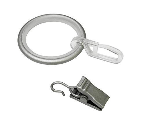 Gardinia 32462 Curtain Rings with Sliding Insert, Folding Hook and Clip, Metal, for Diameter 19 mm Silver, Pack of 10, 3.9/3 cm, 10, 3.9/3.0 cm