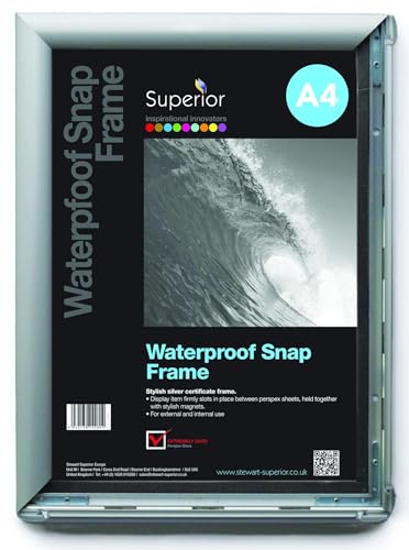 SECO A4 Waterproof Aluminium Snap Frame 25mm - Silver - Outdoor Poster, Picture & Sign Display - Wall Mounted - Front Loading
