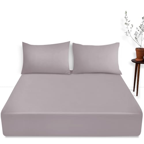 Easy Care Plain Dyed Fitted Bed Sheet - 16” / 40 cm Deep Pocket Bedsheet With Elastic Corners - Breathable & Comfy Bedding Sheet Grey, Single