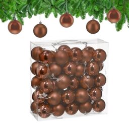 Relaxdays Christmas Baubles, Set of 50, Festive Tree Ornaments, D: 6 cm, Holiday Decorations, Matte & Shiny, Brown
