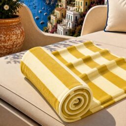 PETTI Artigiani Italiani - Microfibre Beach Towel, Beach or Pool Towel, Beach Towel, Large 90 x 180 cm, Yellow Ochre Cream Stripes