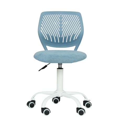 FurnitureR Morandi Curio Gaming Chair for Children, Office Chair, Gamer Chair, Desk Chair, Ergonomic Modern Design, Armless, Seat Height Adjustment, Rubber Wheels, Blue