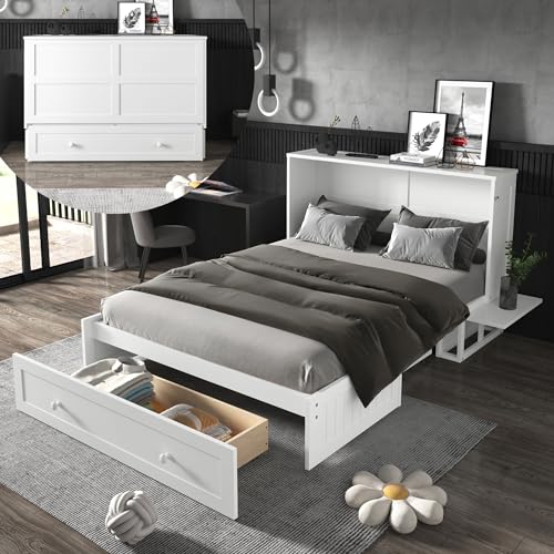 Merax 4FT6 Murphy Bed, Multifunctional Double Bed Frame, Space