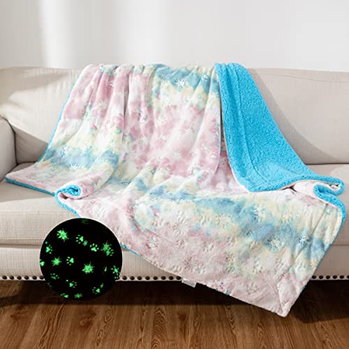 COCOPLAY W Glow in The Dark Animal Paws Blanket, Super Soft Fuzzy Lightweight Luxurious Cozy Warm Fluffy Plush Sherpa Multicolor Microfiber Blanket for Bed Couch Living Room
