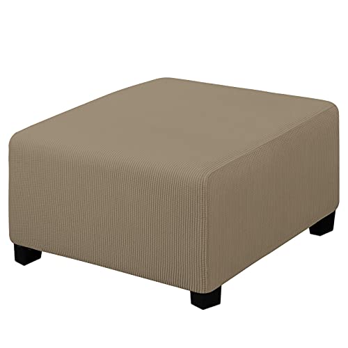 Easy-Going Stretch Square Ottoman Cover 30x30x15inch Natural - Folding Storage Footstool cover Furniture Protector Soft Rectangle slipcover with Elastic Bottom