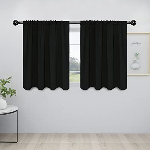 Easy-Going Rod Pocket Blackout Curtains for Bedroom, Room Darkening Window Curtains for Living Room, Thermal Insulated Noise Reduction Solid Window Drapes, 2 Panels(42x36 in, Black)
