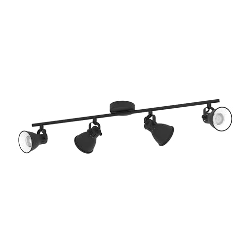 Eglo Ceiling Light Seras 1, 4-Light Industrial Ceiling Lamp, Classic Steel Spotlight, Black Living Room Lamp, Kitchen Spotlights with GU10 Socket