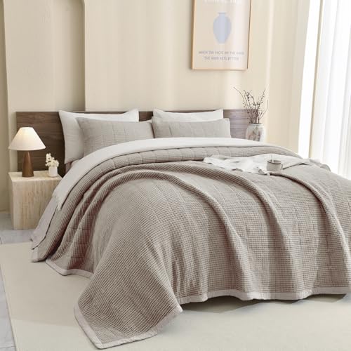 "Sanracie Oversized King Bedspread(120""x120""), Cotton Waffle Weave Quilt Set 3Pcs Soft Lightweight Farmhouse Oversized King Quilt Bedding Set,Luxury Bedding Coverlet for All Seasons"