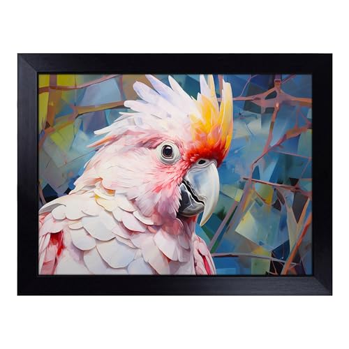 Lap Tray with Bean Bag Cushion, Cockatoo Abstract - Handmade in the UK, Raised Wooden Edge, Padded Cushion, Heat-Resistant Wipe-Clean Surface, for Meals, Laptops and Crafts
