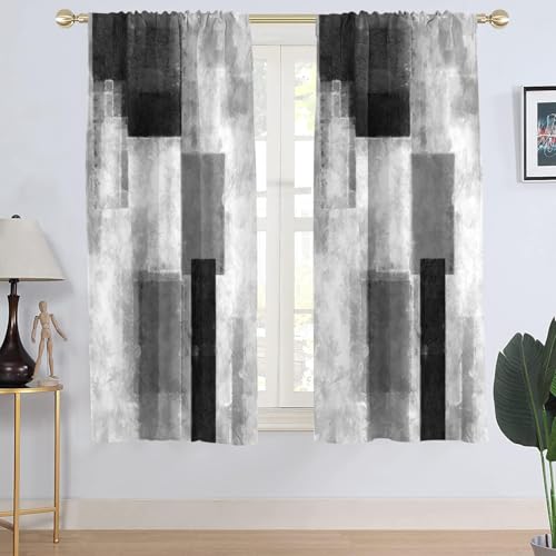 "AAtter Black and White Window Curtains, Extra Wide 52"" W x 63"" L, 2 Panels - Dark Grey Living Dining Room Rod Pocket Drapes, Abstract Modern Gothic, Cool Geometric Plaid, Trendy Checkered for Men"