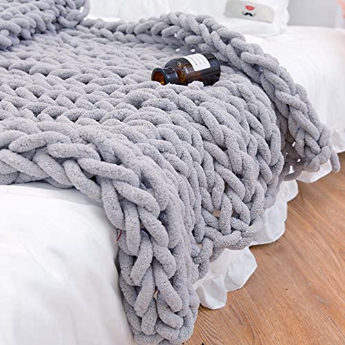 "Chunky Knit Blanket Throw 48""*71"", Hand Knitted Warm Chenille Throw Blanket, Home Decor Soft Thick Yarn Cable Knit Blanket,Soft Breathable Fleece Banket Christmas for Couch Bed Sofa Best Gift (Gray)"