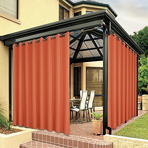Bonzer Waterproof Outdoor Curtains for Patio Porch Pergola Cabana - Thick Privacy Wide Grommet Indoor Curtains for Bedroom Living Room, 1 Panel, 110W x 84L inch, Mecca Orange
