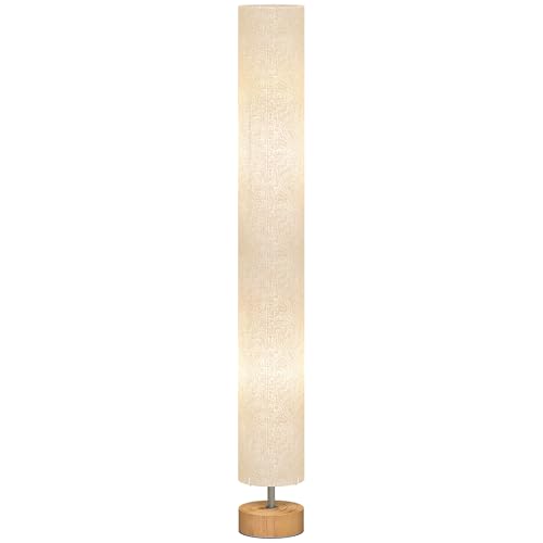 HOMCOM LED Floor Lamp for Living Room, 120cm Modern Standing Lamp with 3000K/4500K/6500K Colour Temperatures, Linen Shade and Wooden Base, Grey