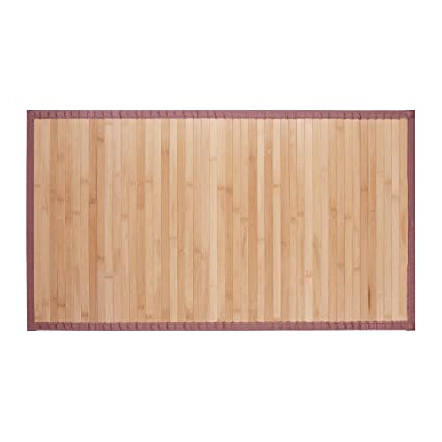 Relaxdays Natural Bamboo Bath Mat, Moisture-Resistant, Textile Border, Bathtub Rug, 80 x 45 cm, Brown