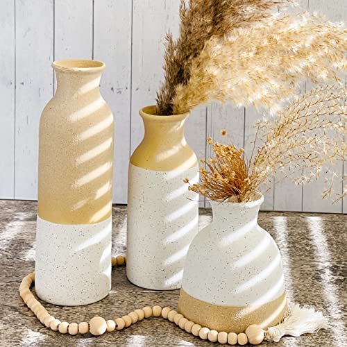 Modern Farmhouse Vases (Set of 3) - Boho Vases for Pampas Grass, Eucalyptus, Dry Flowers & Plants - Shelf Decoration, Mantel Decor, Table Centerpiece