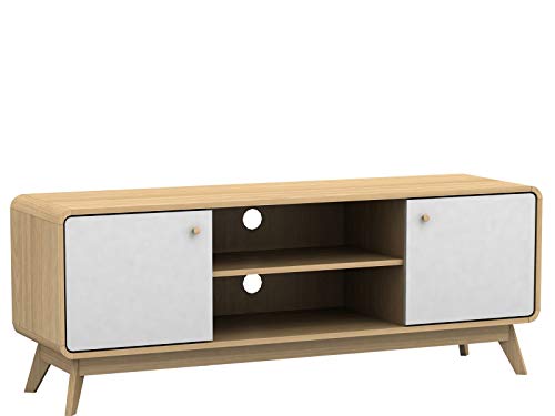 LOFT24 Cassie 2 Door TV Stand in Oak White, 39x140x53cm (DxWxH)