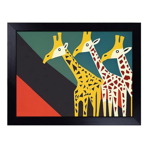 Lap Tray with Bean Bag Cushion, Abstract Giraffes - Handmade in the UK, Raised Wooden Edge, Padded Cushion, Heat-Resistant Wipe-Clean Surface, for Meals, Laptops and Crafts