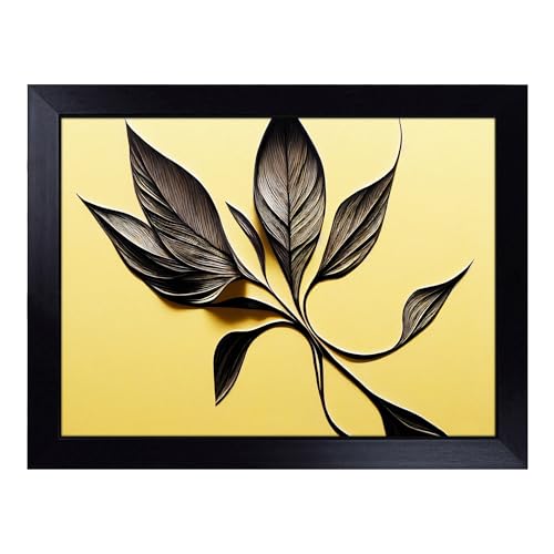 Lap Tray with Bean Bag Cushion, Art Deco Leaves - Handmade in the UK, Raised Wooden Edge, Padded Cushion, Heat-Resistant Wipe-Clean Surface, for Meals, Laptops and Crafts