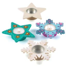 Baker Ross EX7082 Star & Snowflake Wooden Tealight Holders - Pack of 4, Wooden Decorations, Ideal for Christmas Decorations for Kids Crafts