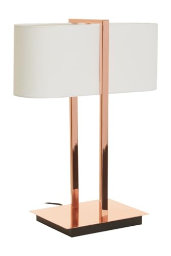 Premier Housewares Desk Lamp Copper Finish Table Lamp Modern Sculptural Design With White LED Desk Lamp Linen Shade, Ideal For Contemporary Home Decor Study Lamp, 19x50x38cm