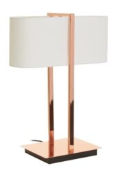 Premier Housewares Desk Lamp Copper Finish Table Lamp Modern Sculptural Design With White LED Desk Lamp Linen Shade, Ideal For Contemporary Home Decor Study Lamp, 19x50x38cm