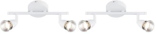 Amalfi 2 Way Adjustable Bar Spotlight Fixture - IP20 Semi Flush Ceiling Light - GU10 LED Compatible Spotlight Lamp - Residential and Commercial Dimmable Light Fitting - Gloss White Finish (Pack of 2)