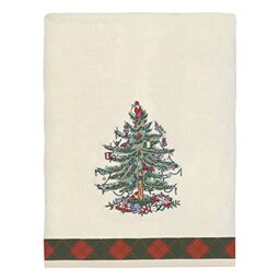Avanti Linens Spode Bath Towel, Soft & Absorbent Cotton, Holiday Home Decor Christmas Tree Tartan Collection, Ivory