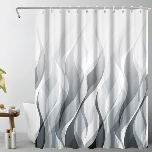DORCEV Ombre Blue Grey Striped Shower Curtain for Bathroom Decor Abstract Geometric Waves Shower Curtain Modern Art Minimalist Bath Curtains Waterproof Shower Curtains Set,72x72inch