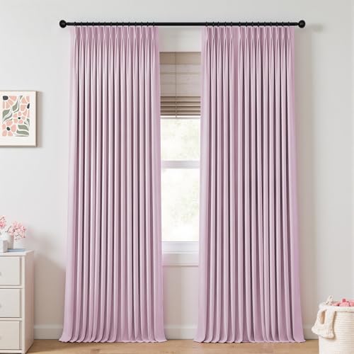 Mrs.Naturall Pink Blackout Curtains for Bedroom Girls,100% Black Out Pinch Pleated Curtains for Nursery Kids Room,Pastel Light Baby Pink,84 Inch Length Long 2 Panels Set