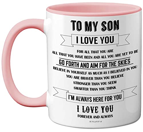 Stuff4 Son Mug, Inspirational I Love You Gift from Mum and Dad - Birthday or Christmas Idea for Sons, 11oz Pink Ceramic Dishwasher Safe