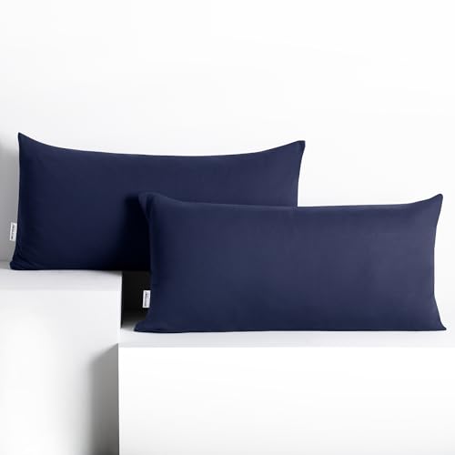 DecoKing 2 Pillowcases 40 x 80 cm Jersey 100% Combed Cotton Zip Dark Blue Amber