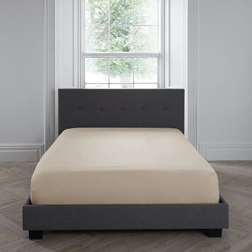 Appletree Natural Single Fitted Sheet (90 x 190 x 35cm) – 100% Cotton – Soft & Breathable Plain Bed Sheet – Light Natural Colour – Luxury Bedding for Single Beds