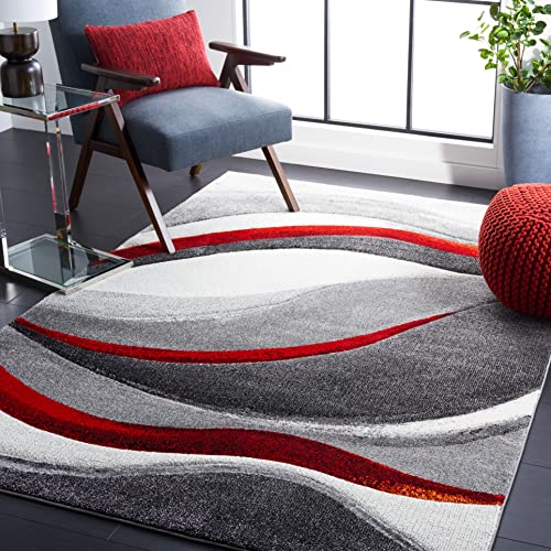 Safavieh Contemporary Rug for Living Room, Dining Room, Bedroom - Hollywood Collection, Short Pile, in Grey and Red, 200 x 300 cm