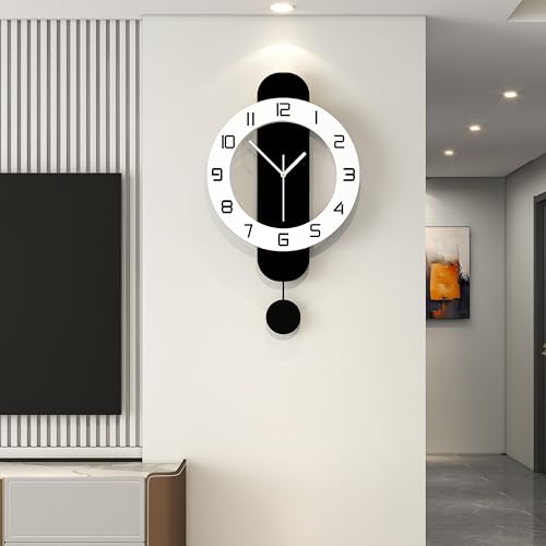 YIJIDECOR Modern Wall Clock Battery Operated Large Clocks for Living Room - Home Decor Non Ticking Silent Classic Decorative Clocks Pendulum for Bedroom,Office,Kitchen,Dining Room,Bathroom, 12.6x24.4in