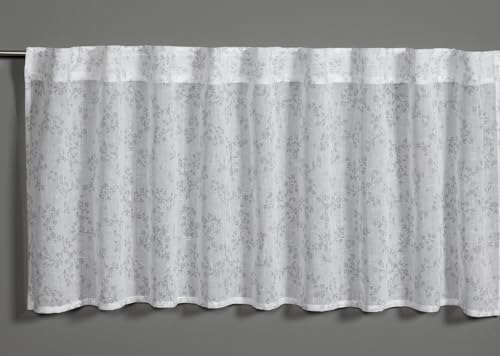 Gardinia Etamine Bistro Curtain All Over Floral Print Silver Grey 140 x 45 cm