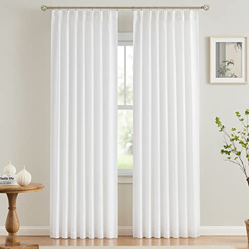 "Vision Home White Pinch Pleated Semi Sheer Curtains Textured Light Filtering Window Curtains 95 inch for Living Room Bedroom Rayon Blended Pinch Pleat Drapes with Hooks 2 Panels 40"" Wx95 L"