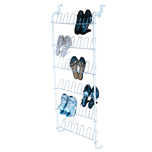 MSV Metal Varnish Shoes Rack for Doors 18 Pairs, White