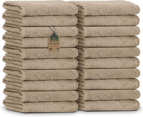 NatureMark Guest Towels – Pack of 20 (30 x 50 cm), 100% Cotton, Oeko-Tex Certified, Soft, Absorbent and Easy Care – for Bathroom, Guest & Spa – Beige/Sand