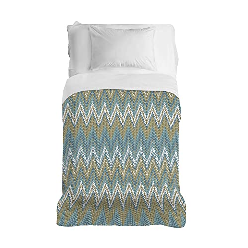 PENSIERI DELICATI Bedspread 170 x 280 cm, Single Sheet 100% Cotton Pique, Ideal as a Furniture Cover, 1 Square Bed Blanket, Green Barbed Pattern, 100% Made in Italy