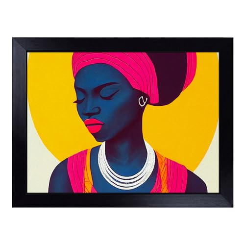 Lap Tray with Bean Bag Cushion, African Woman Avant Garde - Handmade in the UK, Raised Wooden Edge, Padded Cushion, Heat-Resistant Wipe-Clean Surface, for Meals, Laptops and Crafts
