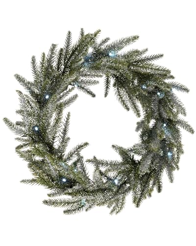 WeRChristmas Pre-Lit Frosted Fir Wreath Illuminated with 20 White LED Lights, 50 cm - Silver